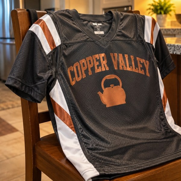 Customer photo of a custom football jersey on a chair